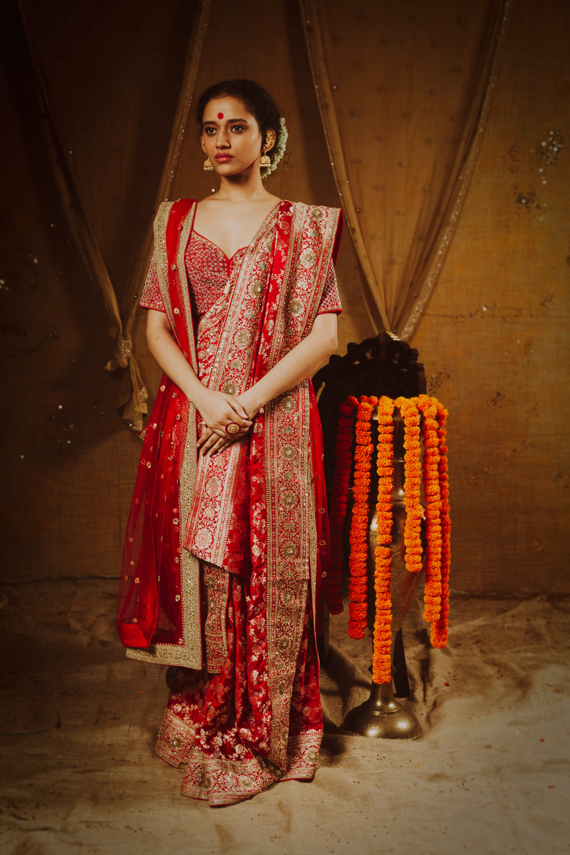Crimson Elegance Banarasi Saree